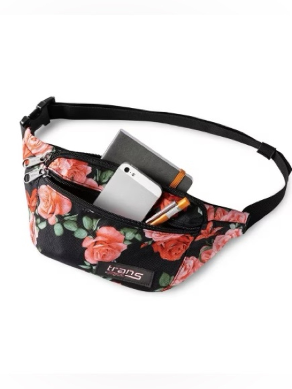 Jansport Trans by Jansport Pink Rose Floral Fanny Pack Sling Bag